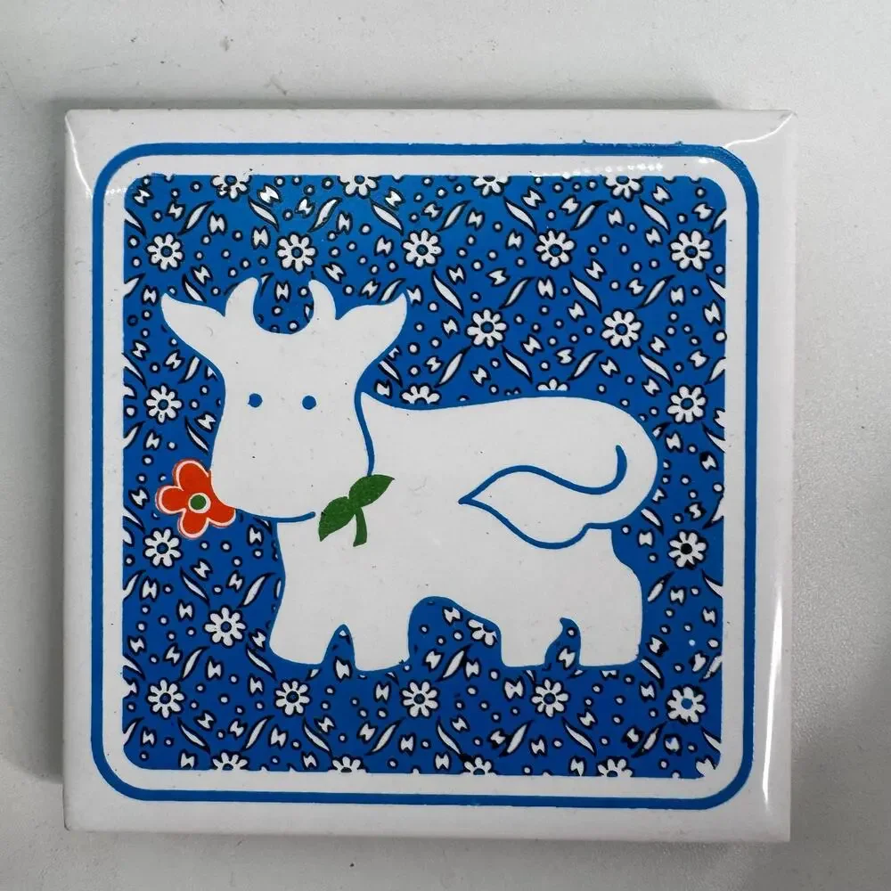 Tile Trivet Set Of 4 Vintage Coasters Ceramic Farm Animals Pig-Cow-Chicken-Duck